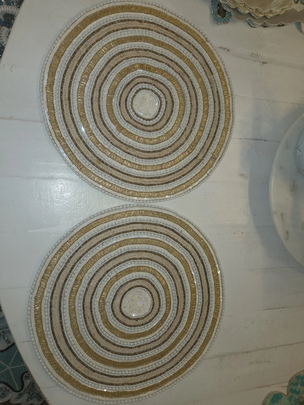 4 Coastal Collection Beaded Chargers Placemats